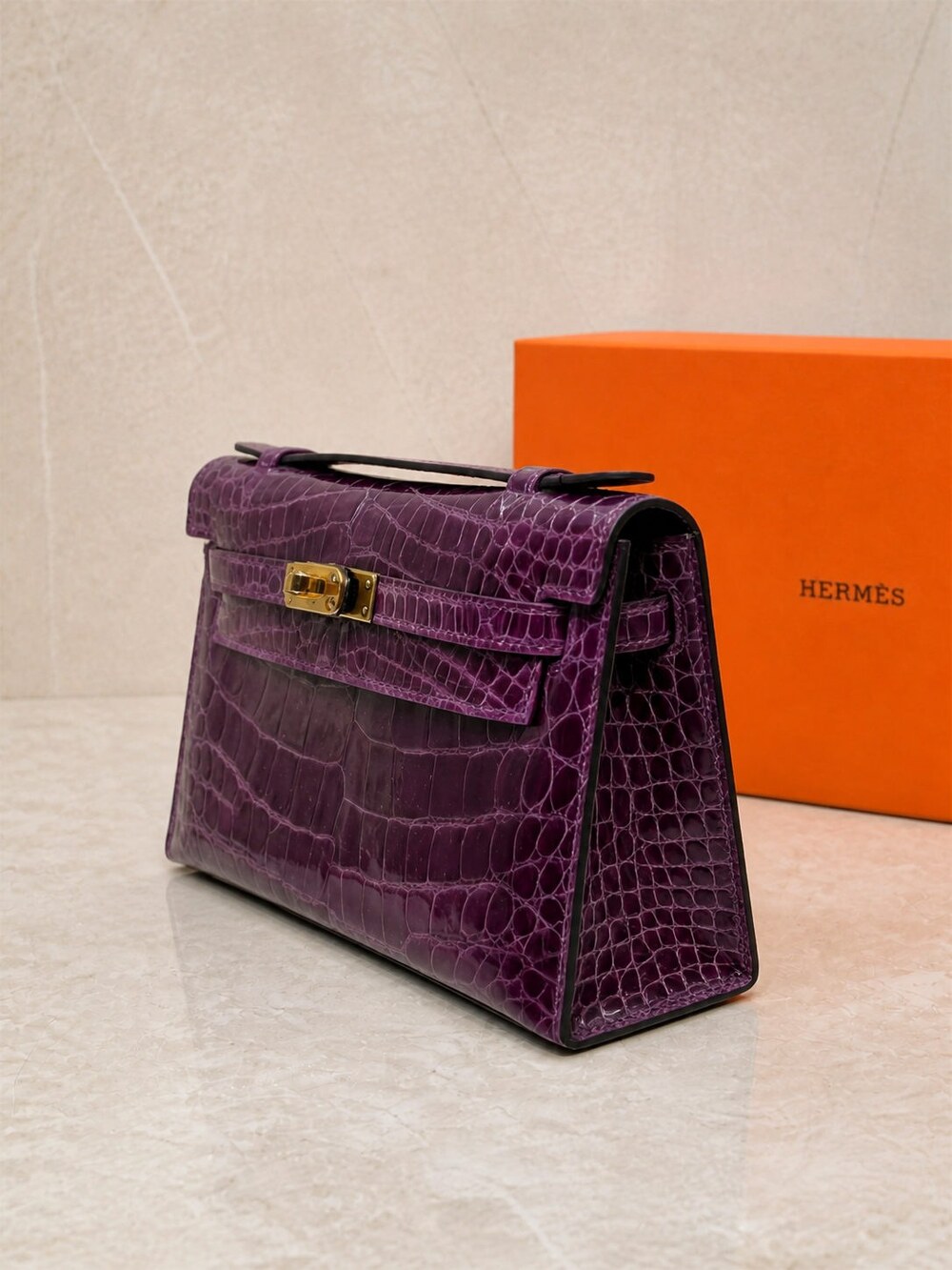 Hermes Kelly Pochette Purple Crocodile Leather Clutch - Picture 5 of 6